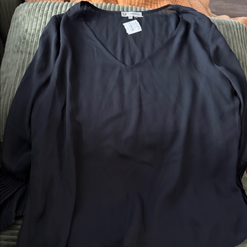 Neiman Marcus Black V-Neck Blouse